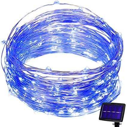 Hallomall LED Solar Powered String Lights, 2 Modes Steady on / Flash, 150 LED, 72 Feet, Blue