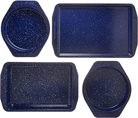 Paula Deen 46812 Speckle Nonstick Bakeware Set with Baking Pan, Cake Pans and Cookie Sheet / Baking Sheet - 4 Piece, Deep Sea Blue Speckle