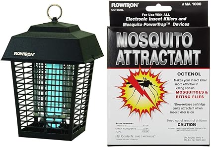 Flowtron BK-15D Electronic Insect Killer, 1/2 Acre Coverage & MA-1000 Octenol Mosquito Attractant Cartridge