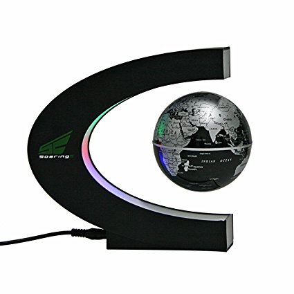 Magnetic Levitation Floating World Map Globe with LED Lights for Learning Education Teaching Demo Home Office Desk Decoration (C Shape  Black Globe)