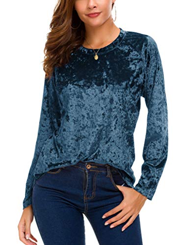 Urban CoCo Women's Vintage Velvet T-Shirt Casual Long Sleeve Top