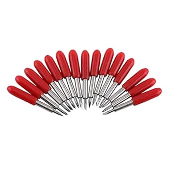 15Pcs 45 Degree Plotter Cutter Blades Red Cover Replacement Cemented Carbide Roland GCC Cutter Cutting Plotter Blade Set Lettering Blade Vinyl Cutter Blades