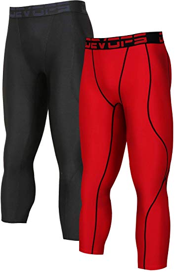 DEVOPS Men's 3/4 (2 Packs) Compression Cool Dry Tights Baselayer Running Active Leggings Pants