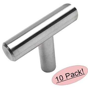Cosmas® 404SS True Solid Stainless Steel Construction 3/8 Inch Slim Line Euro Style Cabinet Hardware T-Knob - 2" Overall Length - 10 Pack