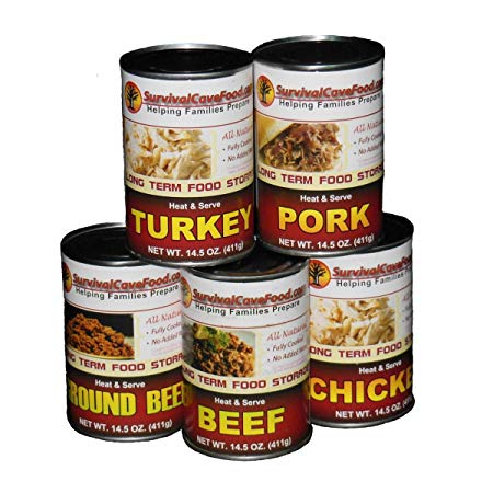 Survival Cave Canned Meat, Not Freeze Dried Food, Mixed Case of 12 14.5 oz cans
