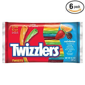 TWIZZLERS Twists, Rainbow Flavored Licorice Candy (Blue Raspberry, Grape, Lemonade, Orange, Strawberry, Watermelon), 12.4 Ounce Bags (Pack of 6)