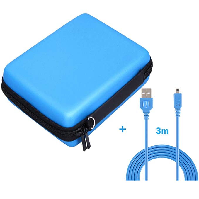 Exlene® Nintendo 2DS Hard EVA Carrying Case Cover Bag   3M usb charging cable for Nintendo 2ds, Protective Travel Storage Cover pouch with 8 Game Cartridge Holders (Blue)