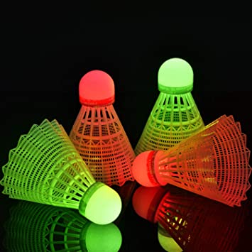 U/A LED Badminton Birdie, Unique Lighting Badminton Shuttlecocks, Tip Glow Birdies for Dark Night, Badminton for Outdoor & Indoor Sport Activities- Nylon/ 4 Pack