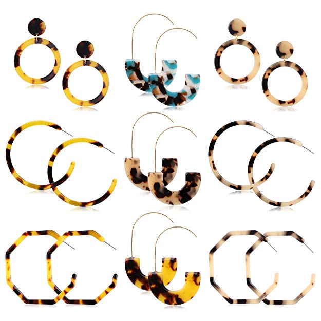 LOLIAS 4-9 Pairs Acrylic Hoop Drop Statement Earrings for Women Resin Fashion Jewelry