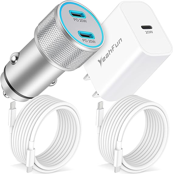 iPhone 15 Car Charger USB C, 40W Dual Port USB C Car Charger Adapter   2X 6FT USB C to C Cable Cord   20W PD Fast Charging USBC Block Phone Car Charger for iPhone 15, 15 Pro Max, 15 Plus, iPad
