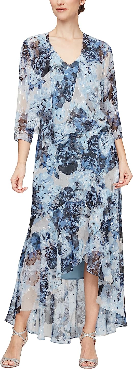 Alex Evenings Women's Sleeveless Printed Chiffon Mid-Length Dress With Jacket