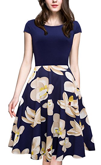 HOMEYEE Women's 1950s Vintage Elegant Cap Sleeve Swing Party Dress A009