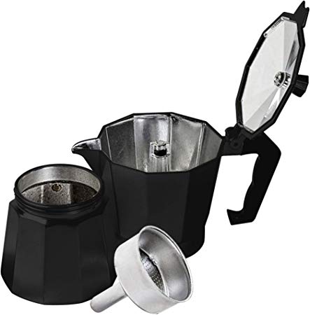 Innova Premium STEAM Stovetop Espresso Maker | Italian Moka, Coffee Percolator, Brewing Pot | Octagonal Design, Aluminium Steel, Insulated Handle | Good for 1 Cup 60ml - 2oz (Black)