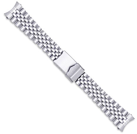 Jubilee Style Link Metal Watch Band - Silver - 18mm