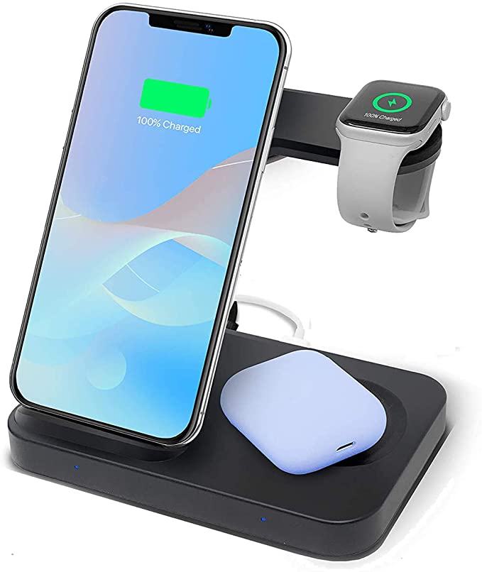 Wireless Charger 3 in 1 Wireless Charger Station for AirPods/Galaxy Buds Apple Watch Series 5/4/3/2/1 Fast Qi Wireless Charger Dock Stand for iPhone 11/11 pro/XS Max/XR/X/8P Samsung Note 10/10 /S9/S9