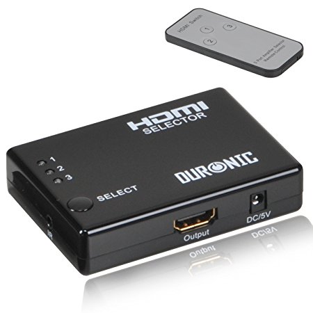 Duronic [HRS1031] 3 Port HDMI Auto Switch Box plus Remote - 3x1 HUB (3 way input 1 output) 1080p Full HD Switcher