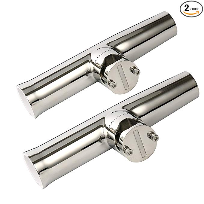 (2x) Amarine-made Stainless Tournament Style Clamp on Fishing Rod Holder for Rails 7/8" to 1", Rail Mount Rod Holder