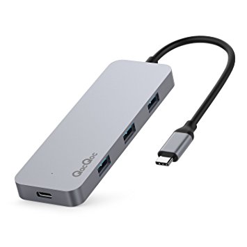 QacQoc USB C Hub Aluminum Type C Adapter with 3 USB 3.0 ports, USB-C charging port (Power Delivery), HDMI (4K@30Hz), SD & Micro SD card slots for MacBook/MacBook Pro 2016/Google Chromebook (Grey)