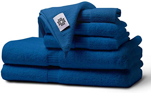 White Spindle - 100% Cotton Towel Collection | Set of 6 | Super Soft &Oeko-TEX Approved | Machine Washable & Absorbent | Perfect for Hotel/Motels | Made in India - Blue