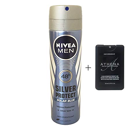 Nivea Silver Protect Polar Blue Deo for Men Spray 48 Hr Antiperspirant 150ml (Pack of 6)   Our Travel Size Perfume