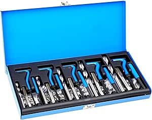 VEVOR Helicoil Thread Repair Kit, 131-Piece SAE HSS Drill Helicoil Repair Kit, 1/4" 5/16" 3/8" 7/16" 1/2" UNC Rethreading Tool Kit with Drill Bits Thread Inserts Taps Breakoff Installation Tools