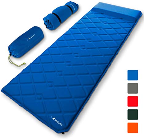 MalloMe Sleeping Pad Camping Air Mattress – Self Inflating Mat Bed for Backpacking Adults – Inflatable Ultralight Insulated Soft Foam Sleep Gear - Lightweight Travel Cot Roll Mats Accessories