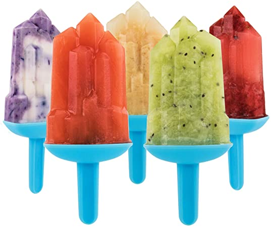 Tovolo Gem Molds with Sticks Ice Maker BPA Free Food Dishwasher Safe for Homemade Juice Popsicles Set of 5 Pops with Stand