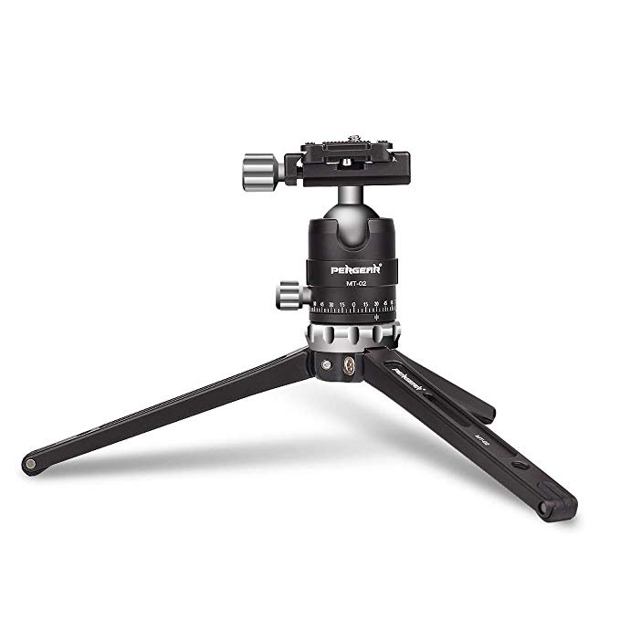 Pergear MT-02 Mini Tabletop Tripod with 360° Fluid Rotation Tripod Ball Head, 15kg 33Lbs Payload, CNC Aluminum Alloy, Comes with 3 Fixing Straps for Multi-Angle Shooting, Additional 1/4'' Screw Holes