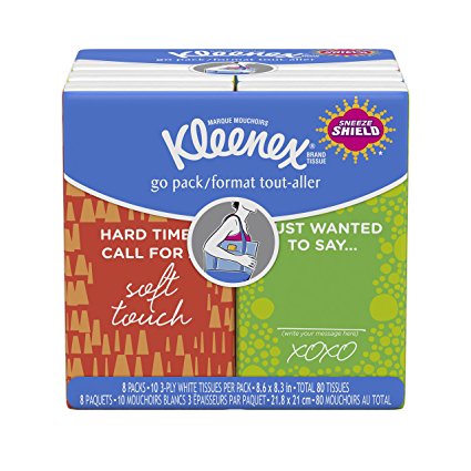 Kimberly-Clark KLEENEX Facial Tissue Pocket Packs, 3-Ply, White KCC 11974 (8 pack)