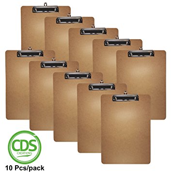 Hardboard Clipboard Metal Clip Pack of 10 - 9 x 12.5 inches RECYCLED ECO-FRIENDLY Sturdy Material Perfect for Nursing Students Job Interviews and Coaches