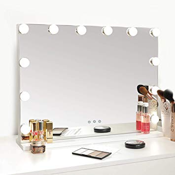 SHOWTIMEZ Vanity Mirror with Lights Hollywood Lighted Makeup Mirror with Dimmer, Adjustable 3 Lighting Color, Tabletop Mirror with USB Port, Touch Screen Control, White, 22.8x16.9inch