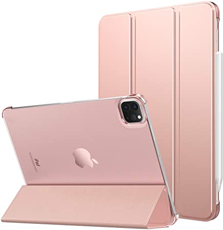 MoKo Case Fit New iPad Pro 11 Inch Case 2021, [Support iPencil Charging]Slim Lightweight Semi-translucent Shell Protective Smart Cover Fit iPad Pro 11 3rd Generation, Auto Wake/Sleep, Rose Gold