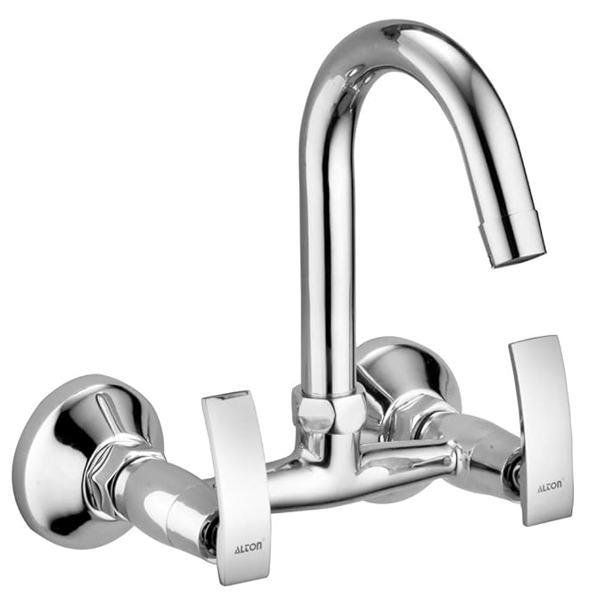 ALTON FAM3370 Brass Sink Mixer with Swinging Spout, Silver, Chrome Finish