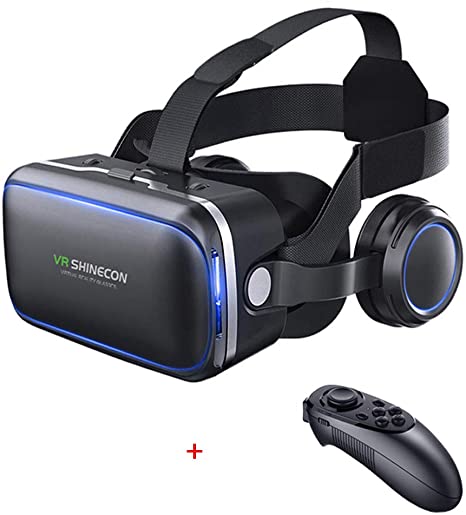 VR SHINECON-Virtual Reality VR Headset 3D Glasses Headset Helmets VR Goggles for TV, Movies & Video Games Compatible iOS, Android &Support 4.7-6.53 inch (with Controller SC-052)
