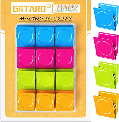 12 Pack Magnetic Clips Heavy Duty, Refrigerator Magnets Clip, Fridge Magnet Clips, Strong Fridge Magnets, Clips Magnets for Fridge, Whiteboard