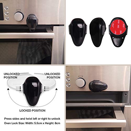 Oven Door Lock Child Safety Heat-Resistant Easy to Install Childproof Oven Locks for Toddlers (Black)