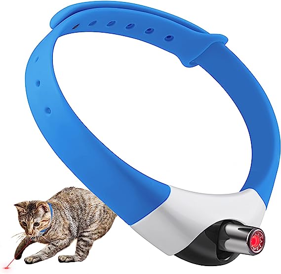 havit Wearable Automatic Cat Toys with LED Lights, Electric Smart Amusing Collar for Kitten, Interactive Cat Toys for Indoor Cats, USB Rechargeable, Auto On/Off (Blue)