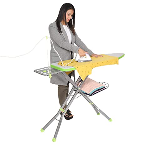 PAFFY Premium Metal Mesh Ironing Board, Large, Foldable, Adjustable and with Aluminised Ironing Surface, Super Ace (Green & Silver)
