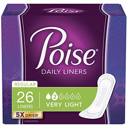 Poise Daily Incontinence Panty Liners, Very Light Absorbency, Regular, 26 Count