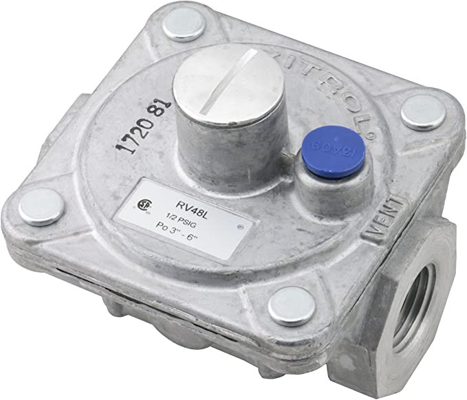 Maxitrol RV48L Natural Gas Pressure Regulator, 1/2" FPT Thread, 3/4" In and Out Opening, 1/2 PSIG In, 3"-6" WC Out