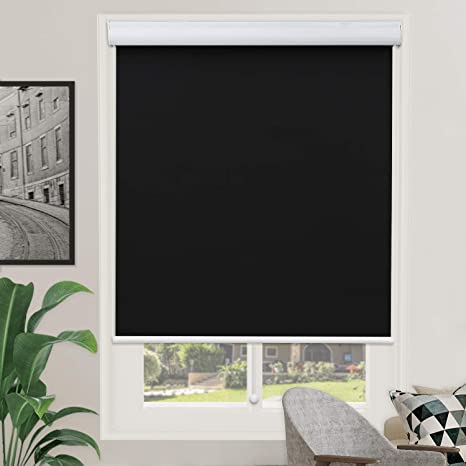 Grandekor Blackout Shades Roller Shade Window Blinds, Black Out 99% Light & UV, Thermal, Cordless and Easy to Pull Down & Up, White, 35" W x 76.75" H