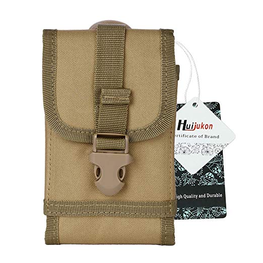 Huijukon Tactical Phone Belt Holster Molle Smartphone Pouch for iPhone 7/8 iPhone 7/8 Plus, Galaxy Note 8 / S7 / S8 Edge, Moto X with Slim Case (Khaki)