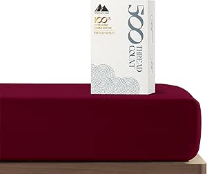 Mayfair Linen Queen Size Fitted Sheet Only - 100% Cotton 500 Thread Count Deep Pocket Queen Fitted Sheet, 100% Cotton Fitted Sheet Queen Size, Cooling Bottom Sheet, Fits Mattress upto 18"- Burgundy