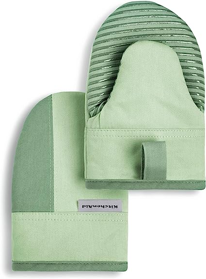 KitchenAid Beacon Two-Tone Non-Slip Mini Oven Mitt Set, Pistachio/Graphite Green, 5.5"x8", 2 Piece