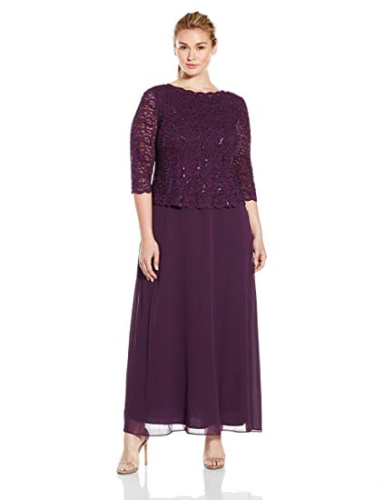 Alex Evenings Women's Plus Size Tea-Length Lace Mock Dress