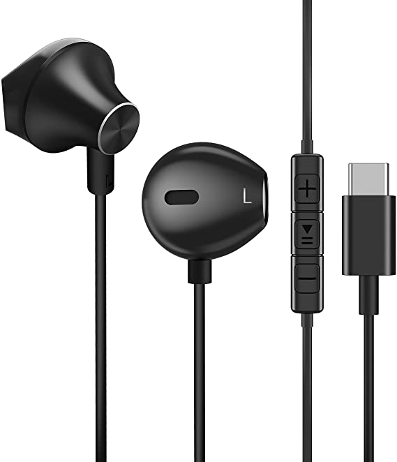 USB Type C Earbuds Stereo Earphones in Ear Earbud Headphones with Microphone Bass Headset with Mic and Volume Control Compatible with Google Pixel 2/XL, Xiaomi, Huawei and More