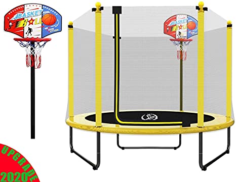 LANGXUN 60" Mini Trampoline for Kids - 5ft Outdoor & Indoor Trampoline with Basketball Hoop | Birthday Gifts for Kids, Gifts for Boy and Girl, Baby Toddler Trampoline Toys (2020 Upgrade)