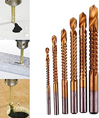 Vzer 6 PCS 3-8mm Titanium HSS Drill & Saw Bit Set Cutting Carpenter Wood Metal