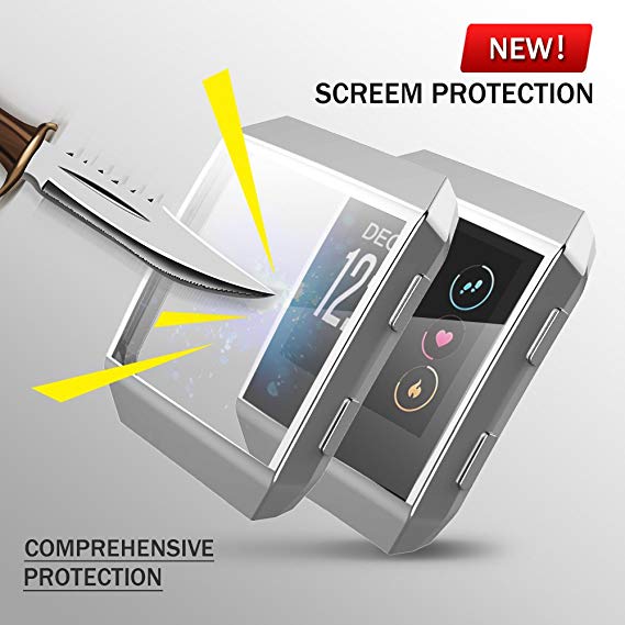 Fitbit Ionic Screen Protector Case, UBOLE Scratch-resistant Flexible Lightweight Plated TPU FullBody Protective Case for Fitbit Ionic Smart Watch (SILVER)
