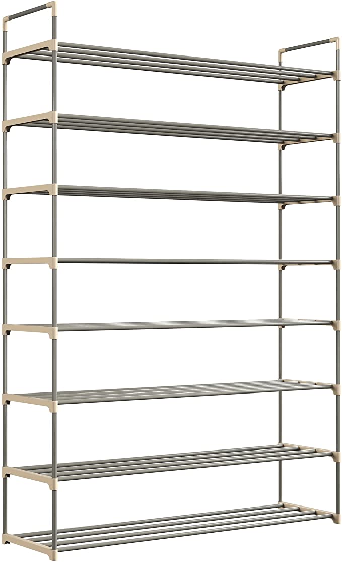 Home-Complete HC-2105 Shoe Rack with 8 Shelves-Eight Tiers for 48 Pairs, Grey